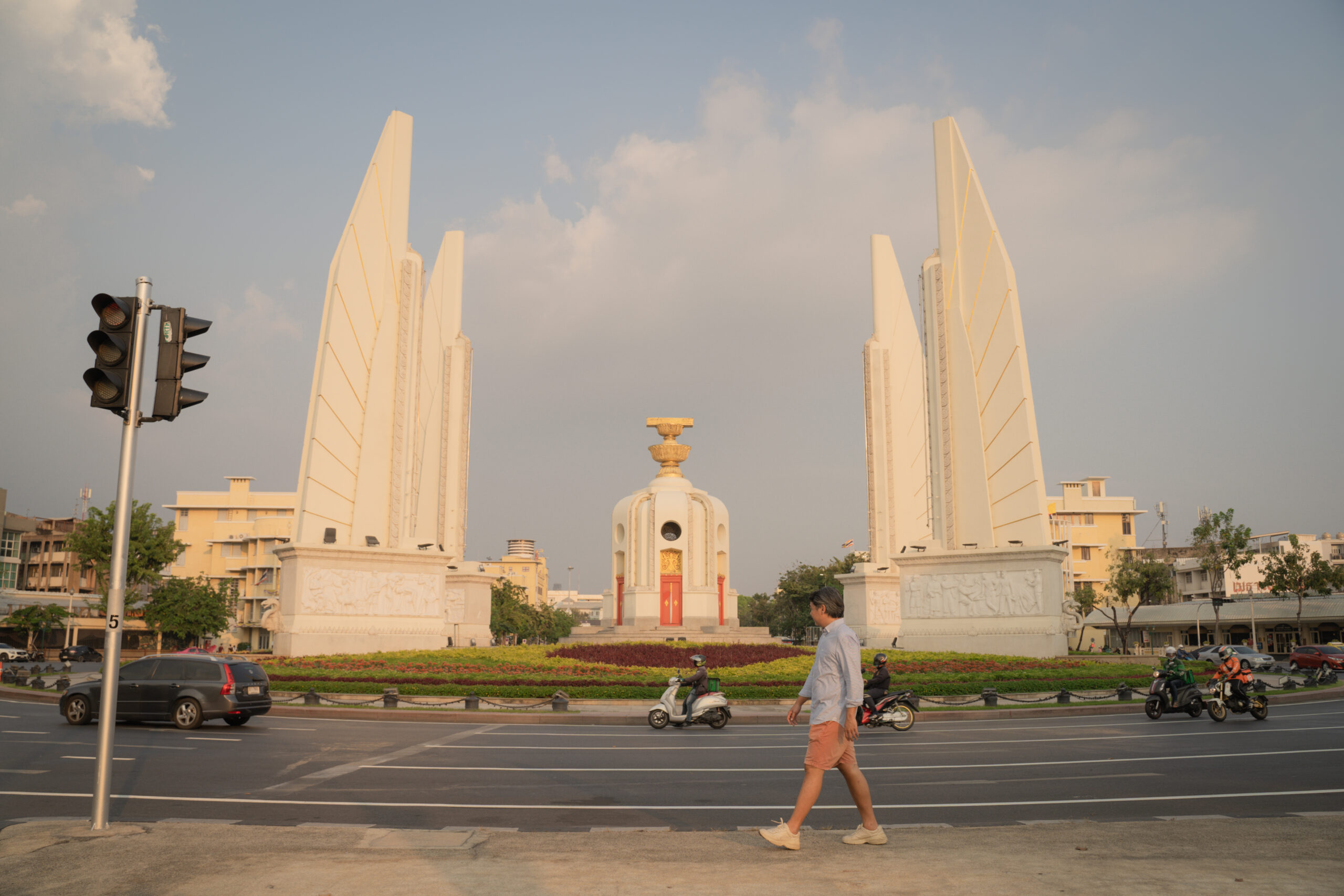 "The Democracy Monument was erected in 1939 to commemorate the 1932 Siamese Revolution. This was a bloodless coup against King Prajadhipok, staged by a group of military and civil officers. It changed the system of government in Siam (today’s Thailand) from an absolute monarchy to a constitutional monarchy."